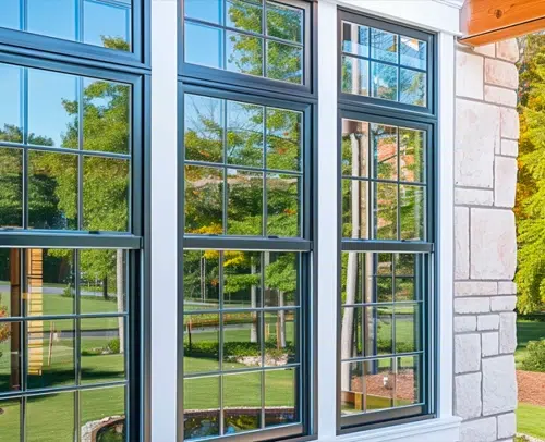 Double hung windows on a luxury home.