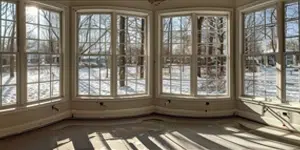 Large windows installed with a few of the snow outside.