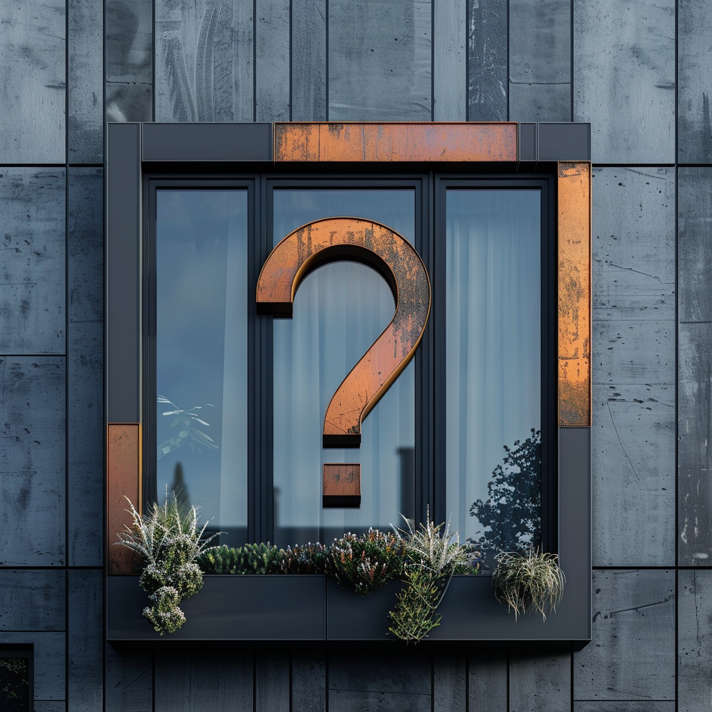 Modern window with a question mark in the middle.