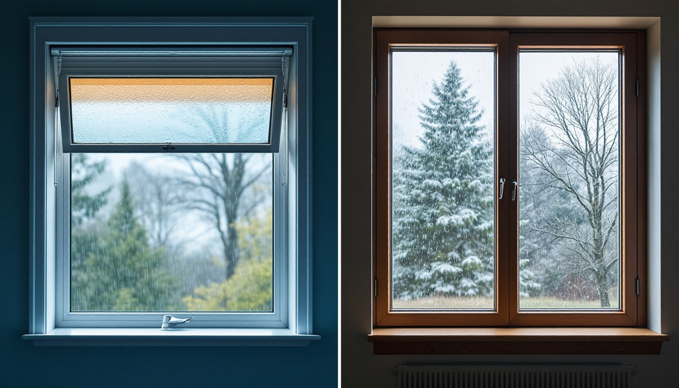 A photograph of a side-by-side comparison of an awning window and a casement window