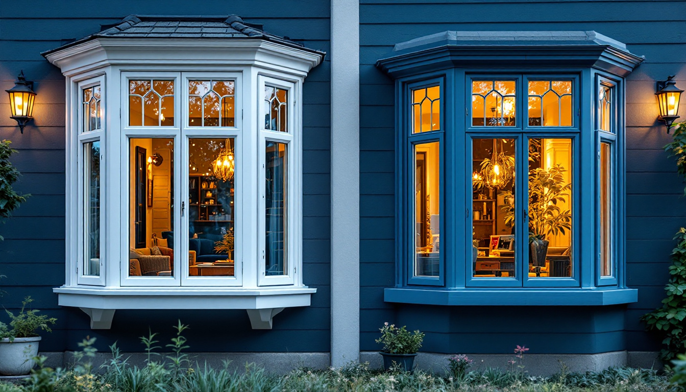 A photograph of a beautifully designed bay window and a stylish bow window side by side