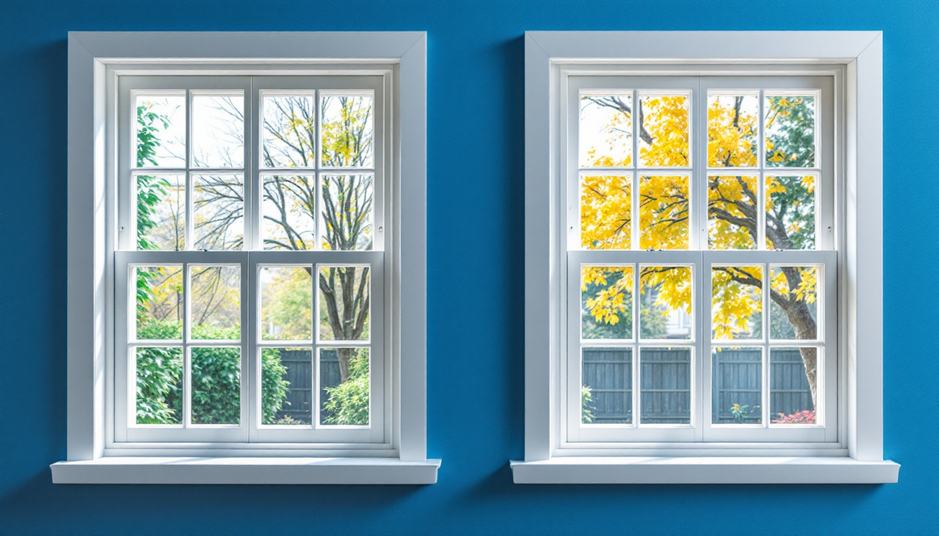 A photograph of a side-by-side comparison of single-hung and double-hung windows showcasing their distinct designs