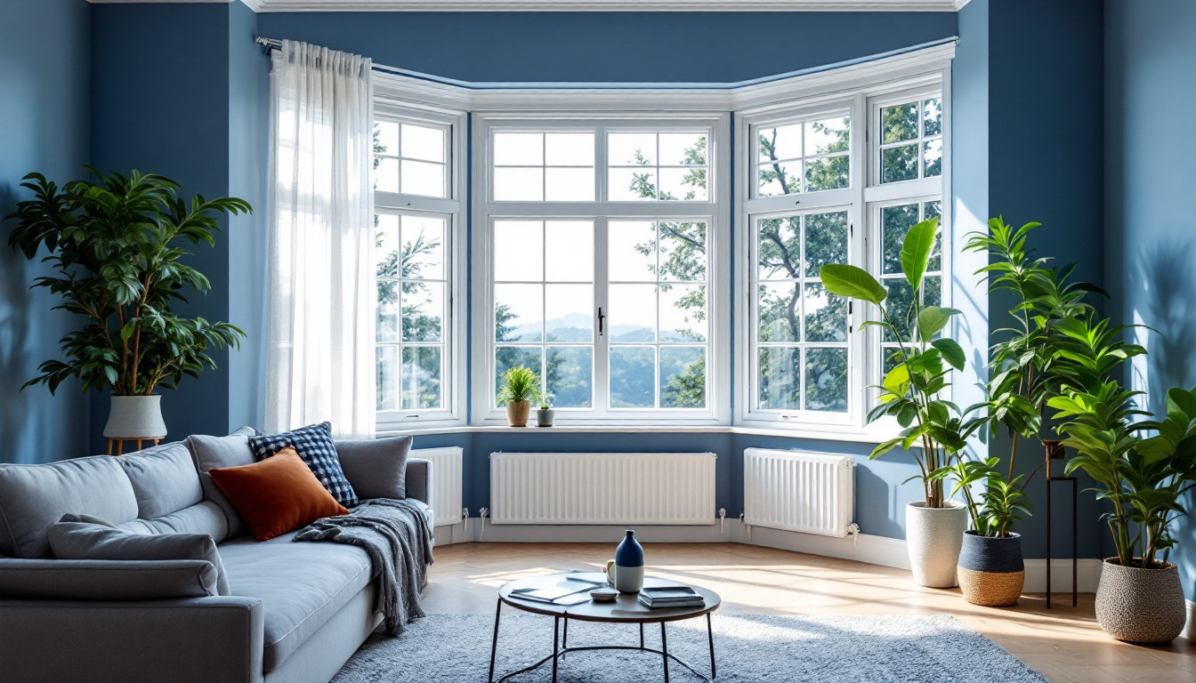A photograph of a beautifully designed living space featuring both a bay window and a picture window