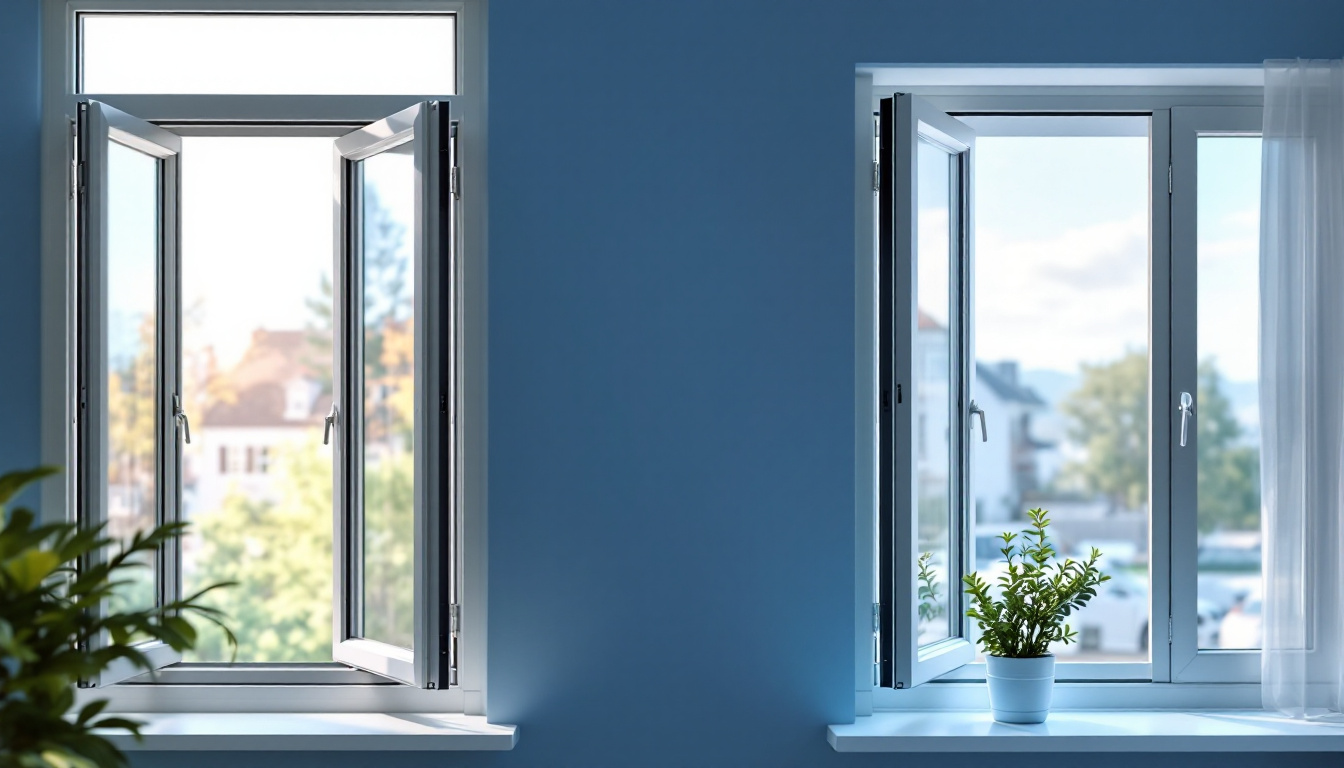 A photograph of a side-by-side comparison of a casement window and a double-hung window